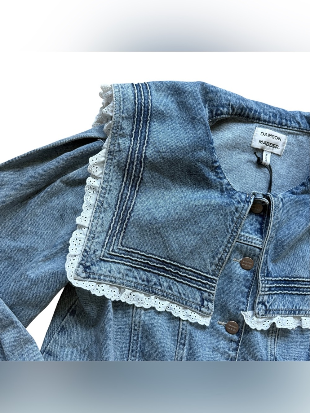 Damson Madder Broderie Sailor Denim Jacket US 8 NWT Lace Collar Coastal Preppy - Picture 6 of 16